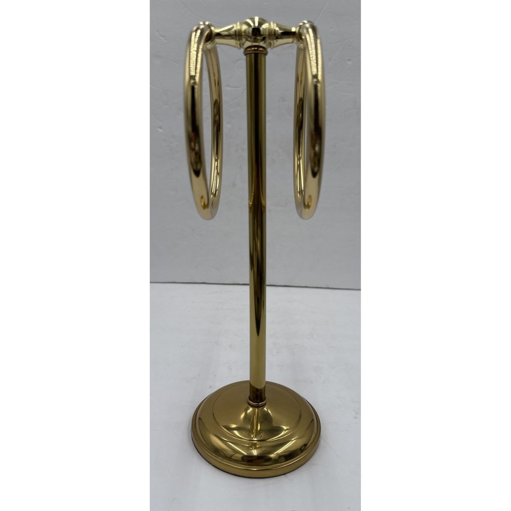 Vintage Brass Standing Double Ring Fingertip Towel Holder Stand Bathroom